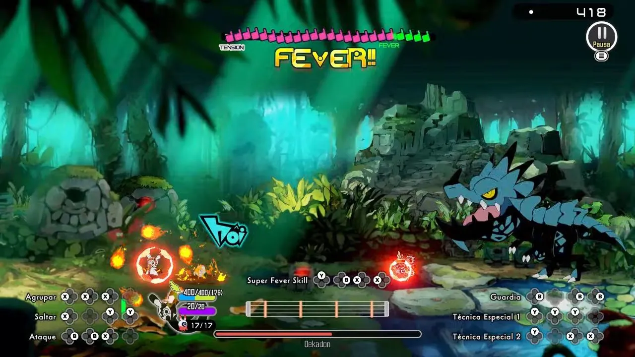 Ratatan Dekadon blue dragon boss with its health bar in a jungle arena