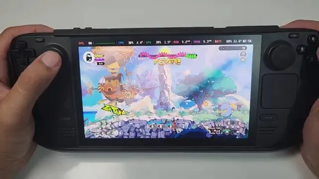 Ratatan running on a Steam Deck during a Fever with the performance overlay on